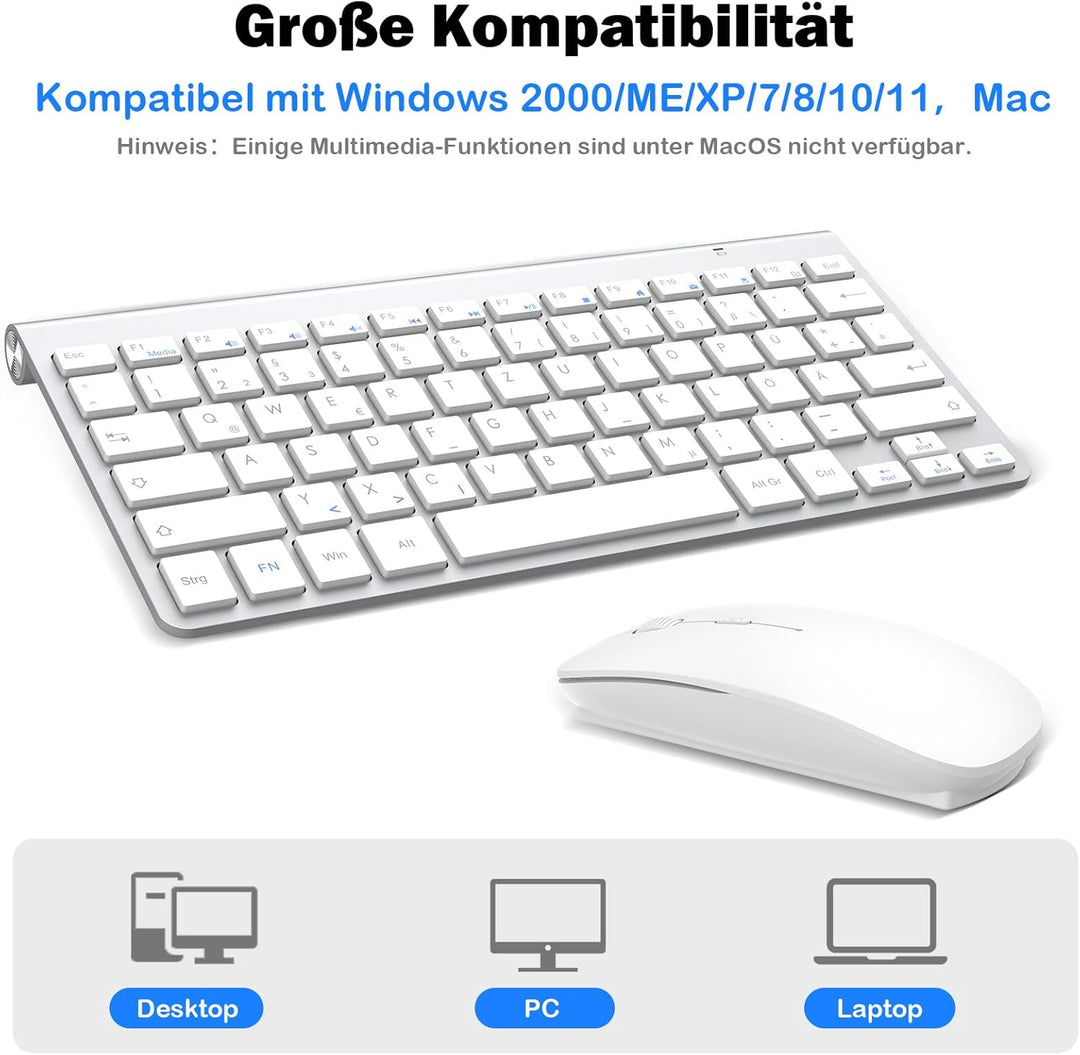 PINKCAT Mini Tastatur Maus Set Kabellos 2.4 GHz Kabellose Tastatur und Maus Ergonomisch Slim Tastatu