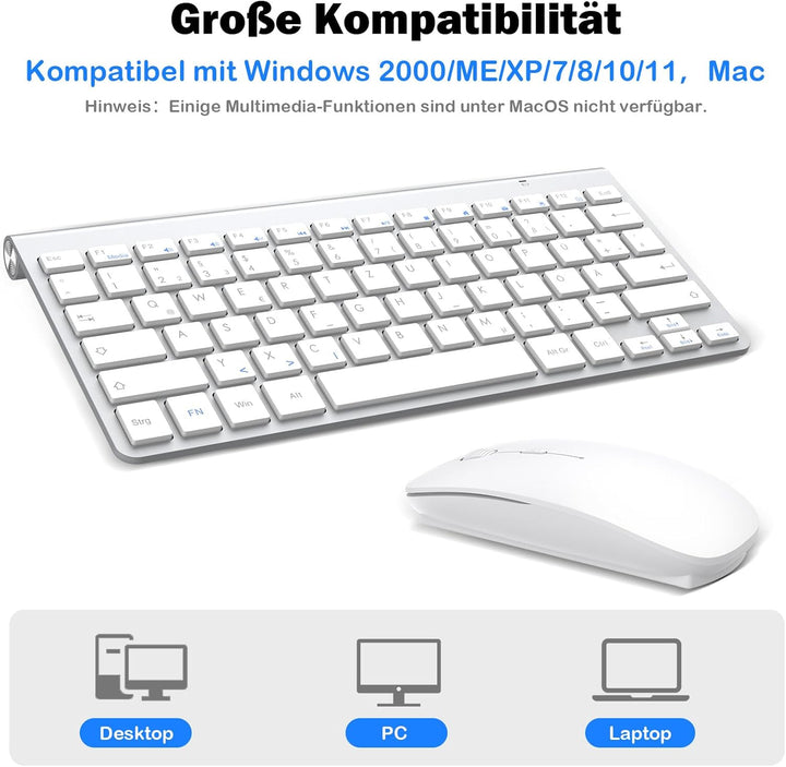 PINKCAT Mini Tastatur Maus Set Kabellos 2.4 GHz Kabellose Tastatur und Maus Ergonomisch Slim Tastatu