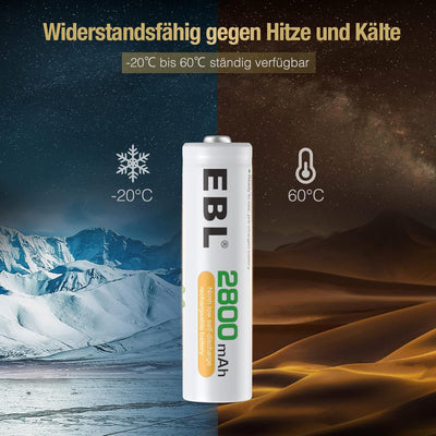 EBL Akku AA Mignon 2800mAh 16 Stück - wiederaufladbare Batterien AA, hohe Ladezyklen, geringe Selbst