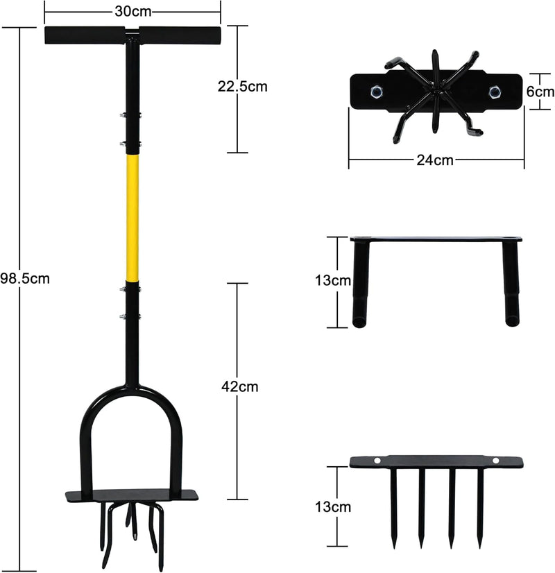 TRMLBE Rasenlüfter Manuell Aerifizierer für Rasen mit T-Griff und multi Spikes 3 in 1 Rasenbelüfter