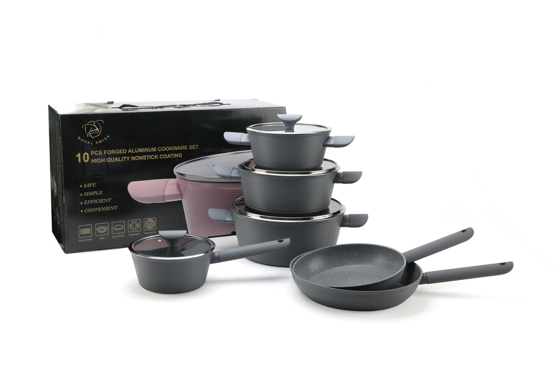 Royal swiss Töpfe und Pfannen Set, 10-teilig, Marmorbeschichtung, Induktion, PFAS-frei, für alle Wär