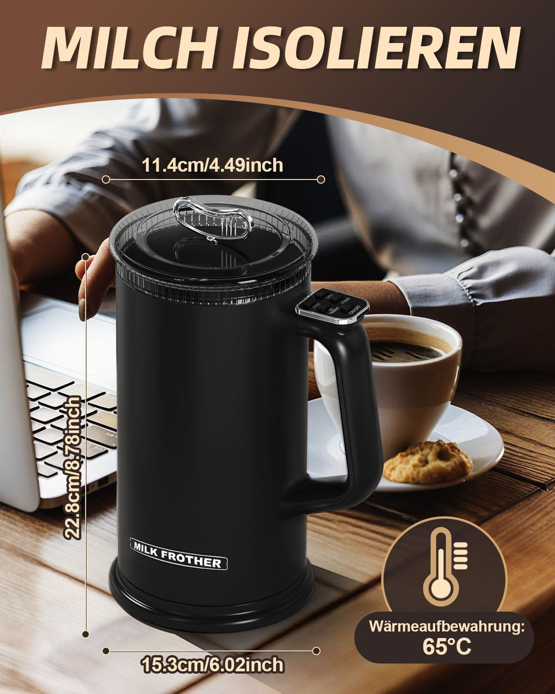 Milchaufschäumer Elektrisch 4 in 1, 500 ML Automatische Induction Milch Frother, 4 Programme für War