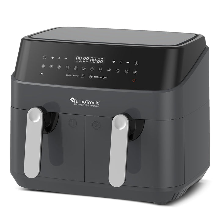 TurboTronic Doppel Heissluftfritteuse XXL, digitale Heissluft-Fritteuse, 9L (2x 4,5L Doppelkammer),