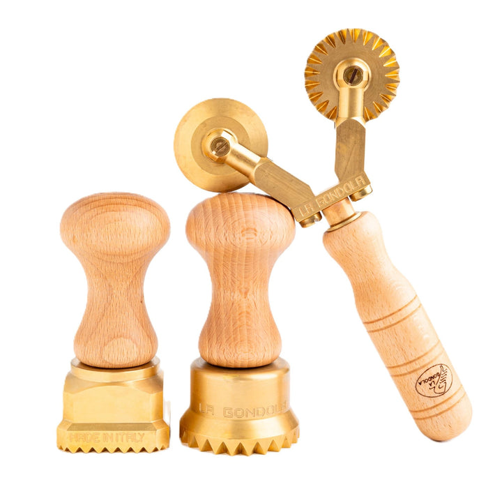 La Gondola 3er Set Pasta-Werkzeuge - Quadratische Gewellte 45x45mm & Runde Gewellte 50mm Ravioli Ste