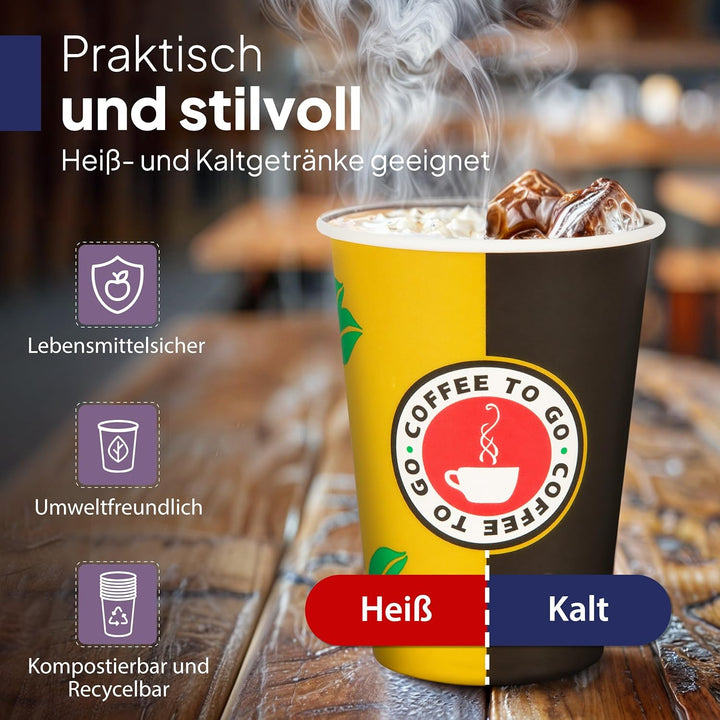 Inoverse Pappbecher 300ml, Einweg Coffee to Go Becher, Kaffee to go Becher Pappe, 12oz Trinkbecher f