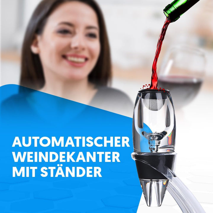NK Weindekanter-Set + Ständer - Weinbelüfter mit Filtration, Acrylmaterial, eingebautem Filter, inkl