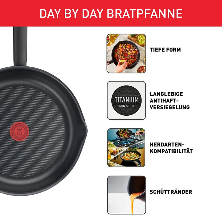 Tefal Day by Day On Bratpfanne, 32 cm, Antihaftbeschichtung, Thermo-Signal bei guter Brattemperatur,
