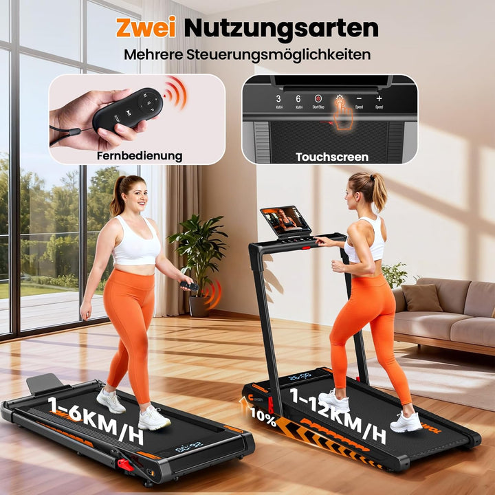 Laufband für Zuhause mit Bluetooth Lautsprecher, 6 in 1 12km/h Walking Pad Laufband mit 10% Steigung