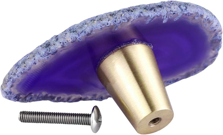 mookaitedecor Satz von 6 Schubladenknopf Natürlichen Violett Achat Messing Dekoration Möbel Schublad