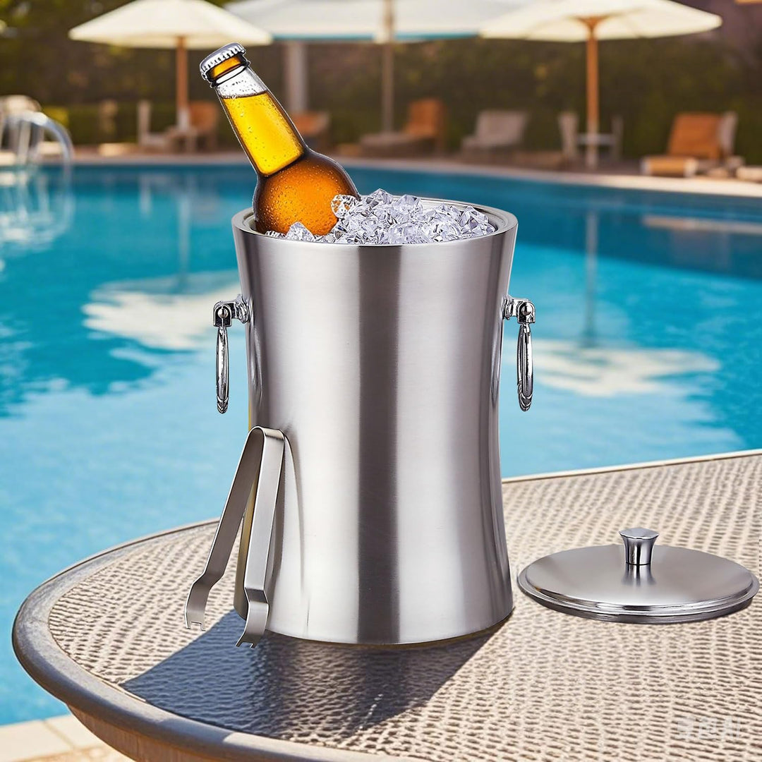 Eiseimer mit Deckel und zange Premium Eiskübel als Eiswürfelbehälter Ice Bucket,Eiskübel-Set, 3 l, d