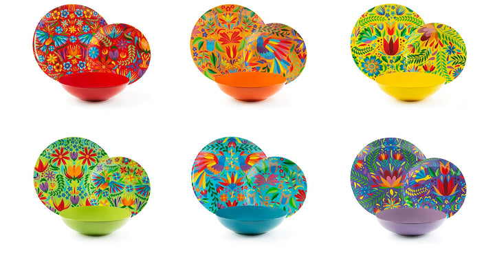 Excelsa Mexican Flowers Tellerservice 18 Stück, Porzellan und Steineware, mehrfarbig, 6 Personen Set