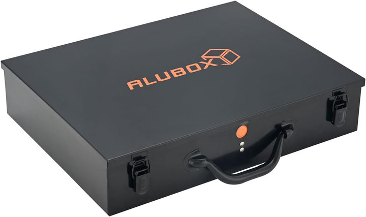 ALUBOX Sortimentsbox Kleinteilekoffer Stahlblech pulverbeschichtet - 2 Ebenen - 54 Einsatzkästen - 4