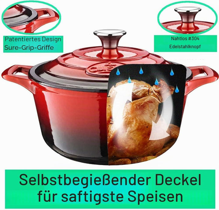 La Cuisine 5100MB Gusseisen Bratentopf Topf Schmortopf Cocotte Brotbacktopf emailliert mit Deckel In