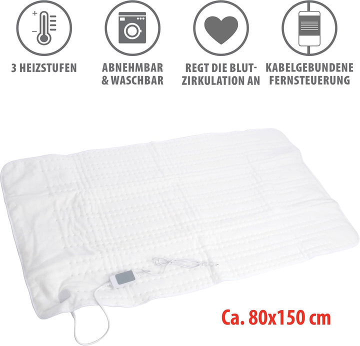 alpina Heizdecke - Wärmedecke 80 x 150CM - Wärmeunterbett 60W - Beheizbare Decke mit 3 Wärme-Einstel