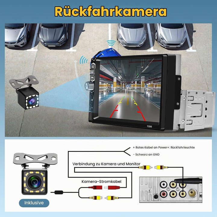 Hikity Autoradio 1 Din mit Wireless CarPlay &amp; Wireless Android Auto, 7 Zoll Auto Radio Touch Display