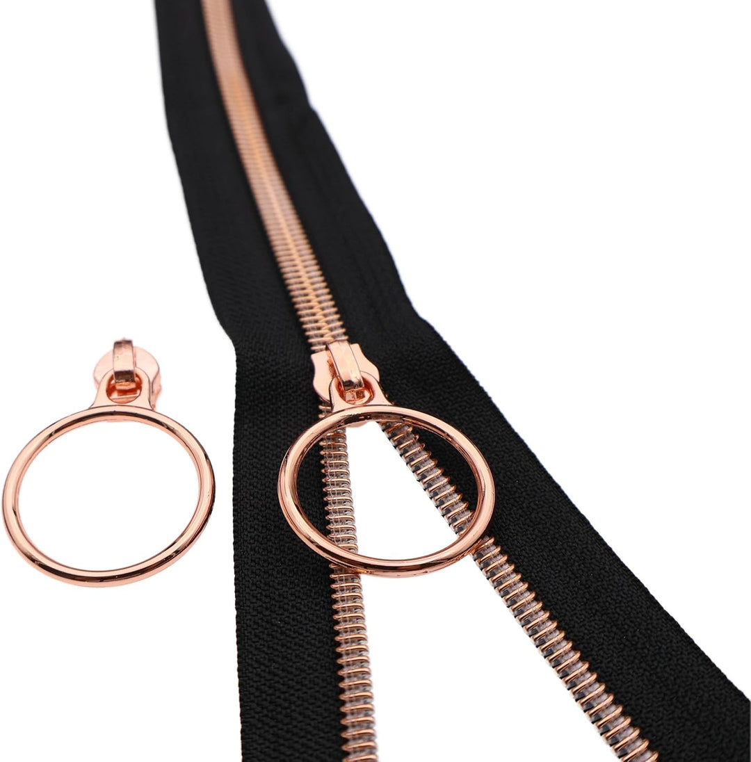 Leekayer 5#Rose Gold Metallic Protrusion Nylon Spule Reissverschluss Meterware Lose 9 Meter Schwarz