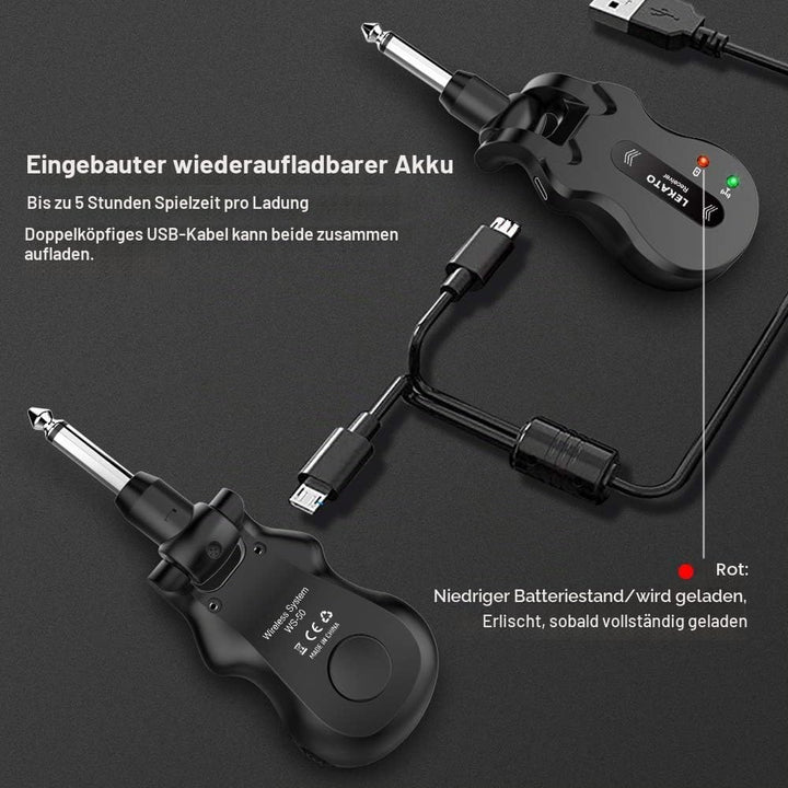 LEKATO 5,8 GHz Drahtloses Gitarrensystem Drahtloses Gitarrensystem Wiederaufladbares digitales Gitar