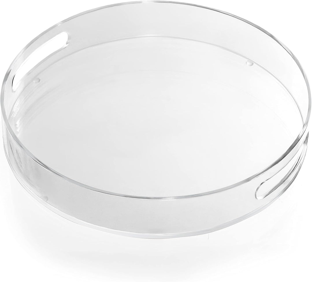 Kurtzy Transparentes Rundes Serviertablett Kunststoff mit Griffen - 30 cm Durchmesser - Extra Grosse