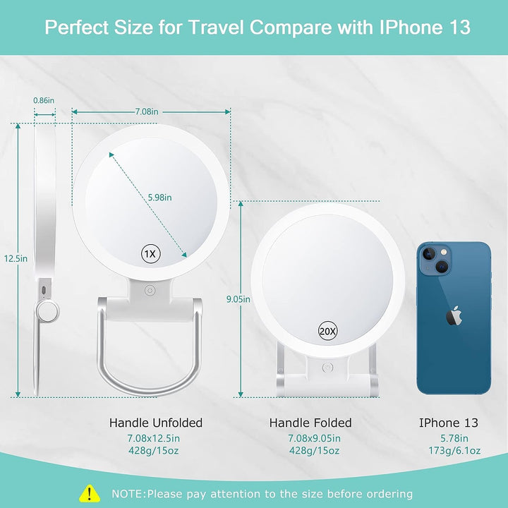 B Beauty Planet Vergrösserungsspiegel mit Licht, 20-fache/1-fach Doppelseitige Tischspiegel,3 Farbli