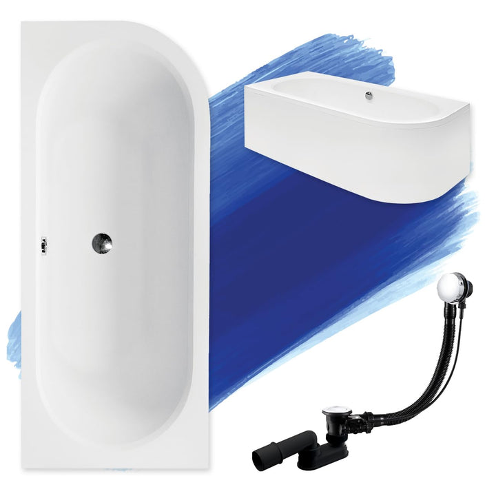 BADLAND Original Badewanne 170x75 cm Links Acryl KOMPLET KOMPLETTSET SET Schürze Siphon Wanne Eckwan