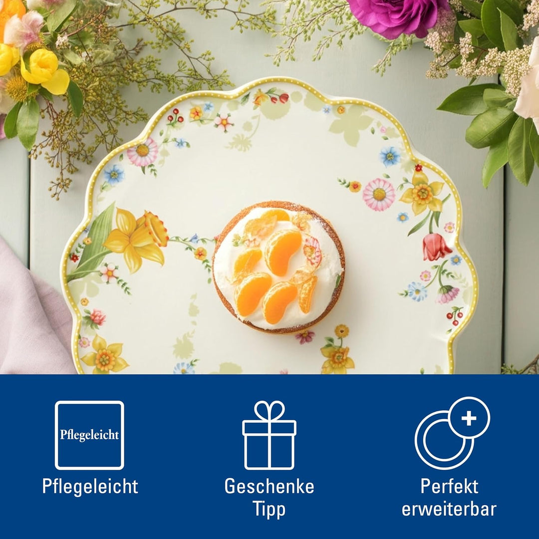 Villeroy und Boch Spring Awakening Tortenplatte "Blumenwiese", 33 cm, Porzellan, Weiss/Bunt Bunt Pla