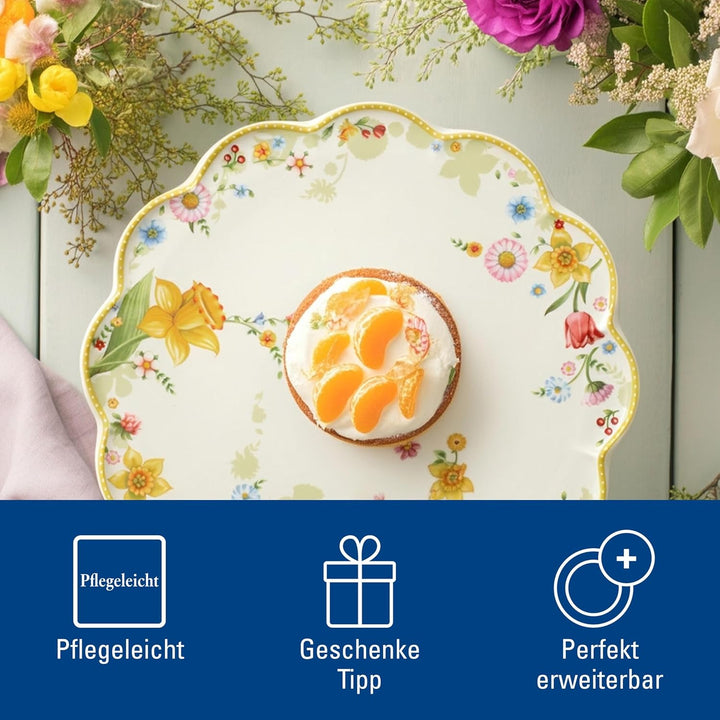 Villeroy und Boch Spring Awakening Tortenplatte "Blumenwiese", 33 cm, Porzellan, Weiss/Bunt Bunt Pla