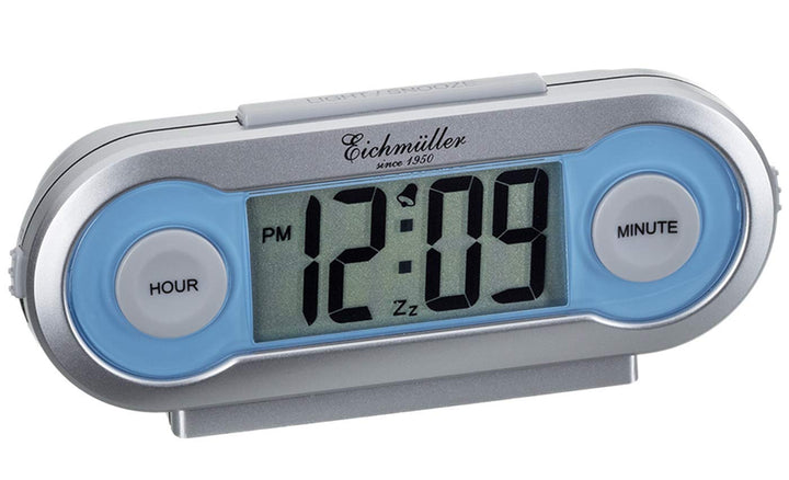 Eichmüller digitaler LCD Wecker Blau mit Beleuchtung, Alarm und Schlummerfunktion