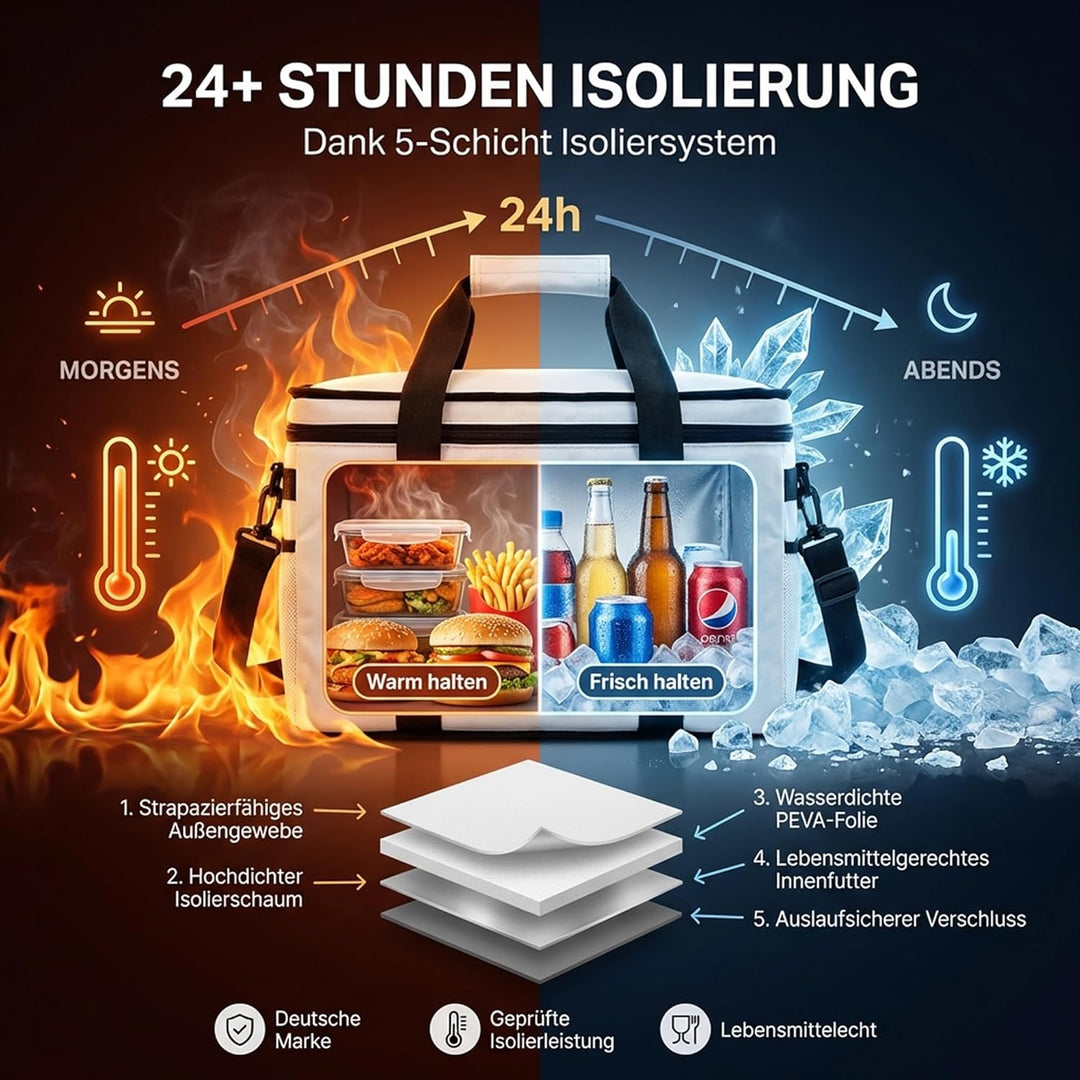 Kühltasche faltbar zum Einkaufen & Picknick - Kühltasche gross Auto als Thermotasche & Picknicktasch