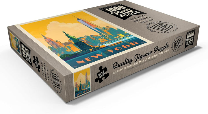 New York City: Skyline Glow, Vintage Poster - Premium 1000 Teile Puzzle - MyPuzzle Sonderkollektion