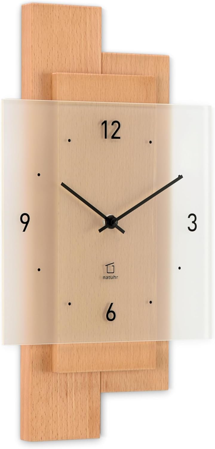 Natuhr Wanduhr Holz Buchwald geräuscharm Massivholz Buche (Buche geölt, Quarz Uhrwerk geräuscharm) B