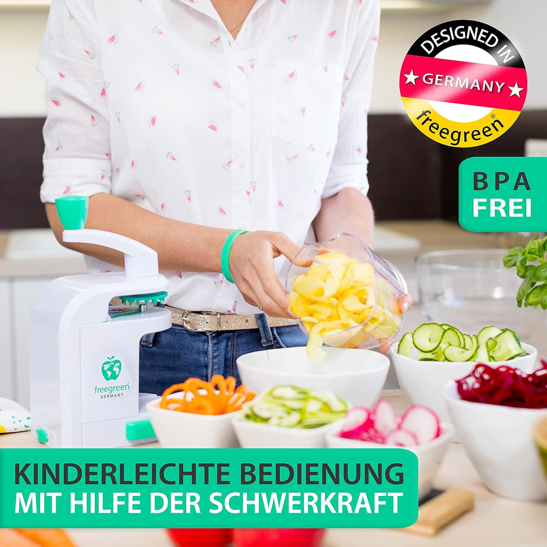freegreen® GERMANY Spiralschneider mit Auffangbehälter [inkl. Kochbuch] I Ein Zoodle Maker, der bege