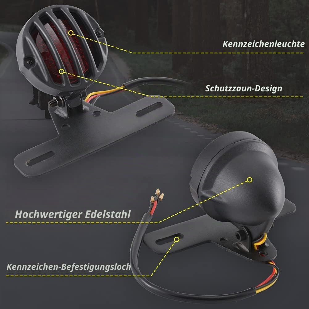 Motorrad-Rücklicht, NATGIC 12V Universal-Motorrad-Bremslicht Vintage Retro-Look Heckleuchte mit Kenn