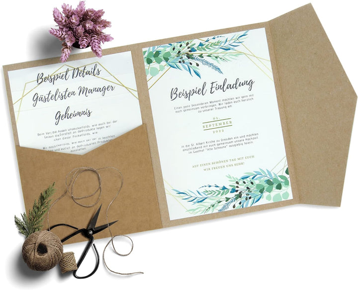 50 Stück Pocketfold Kraftpapier Karten I 135 x 185 mm, 280 g/m² I Hochzeitseinladungen I Taufe I Dan