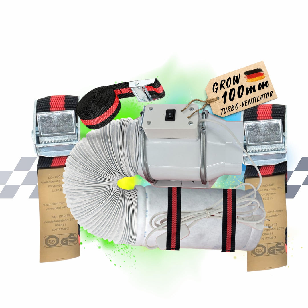 TronicXL Turbo Abluft Set Grow 100mm leise mit Aufhängung Belüftungsset für Growbox Aktivkohlefilter