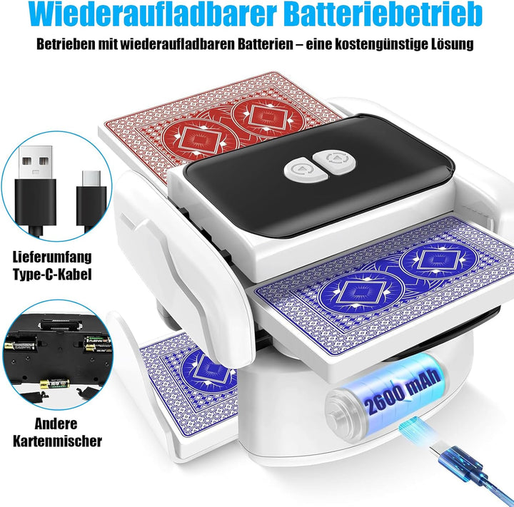 Flüsterleiser Automatischer Kartenmischmaschine, Kartenmischer, mit 2600mAh Akku & Dual-Mode-Mischsy