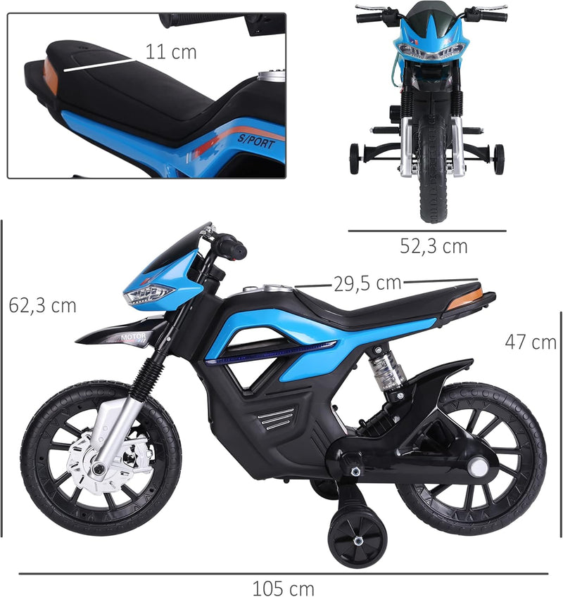 HOMCOM Kindermotorrad Kinder-Elektromotorrad Elektro-Motorrad für Kinder 3-6 Jahren Licht Musik MP3