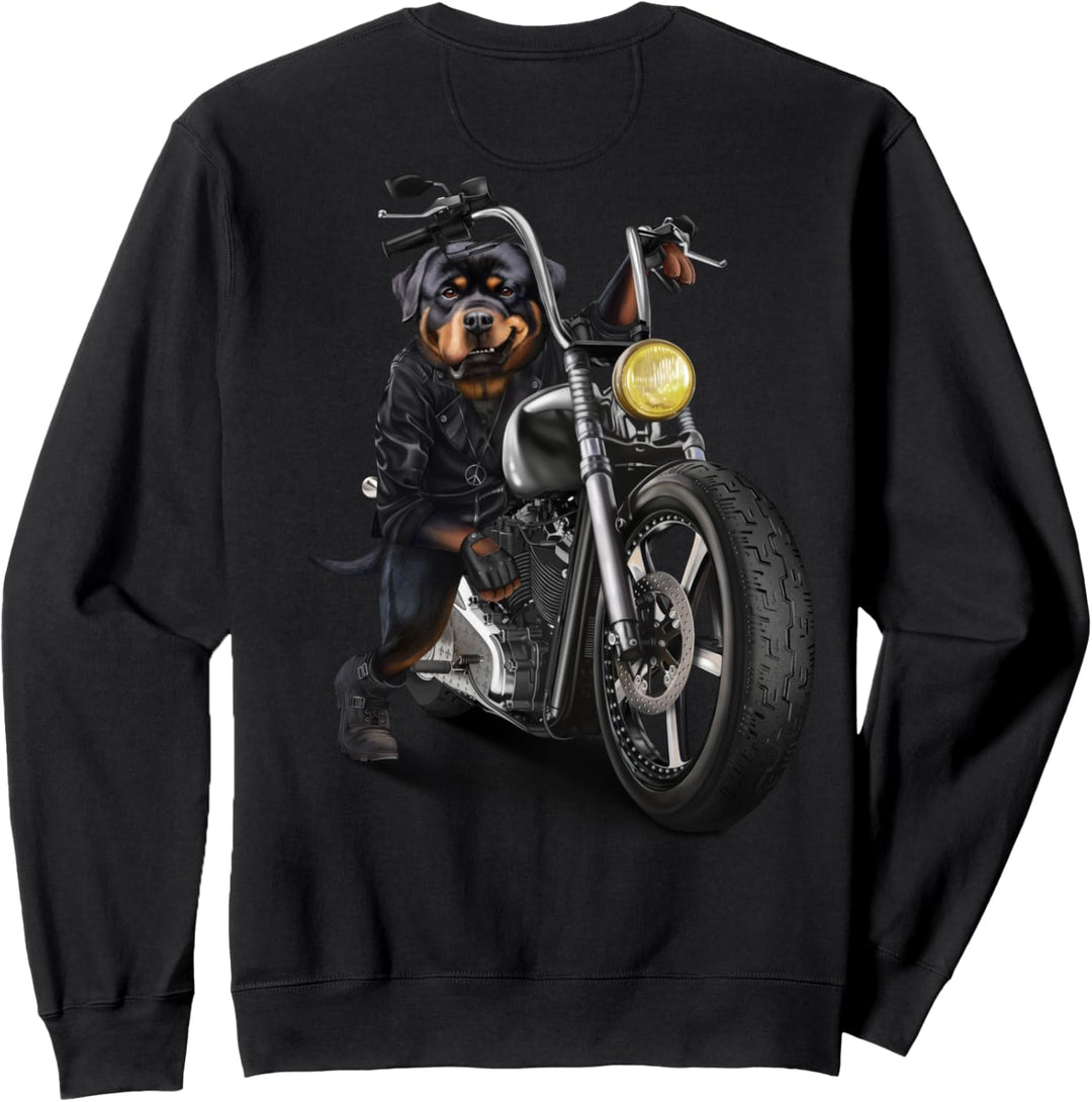 Rottweiler Hund fährt ein Chopper Motorrad Sweatshirt