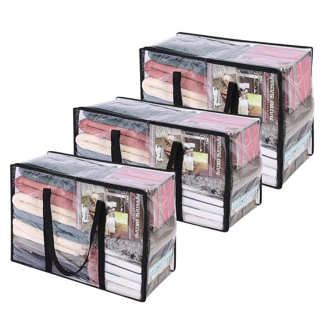 Vieshful 3 Stück Transparente Plastik Aufbewahrungstasche, 40+60+90L Organizer Aufbewahrungsbox Klei