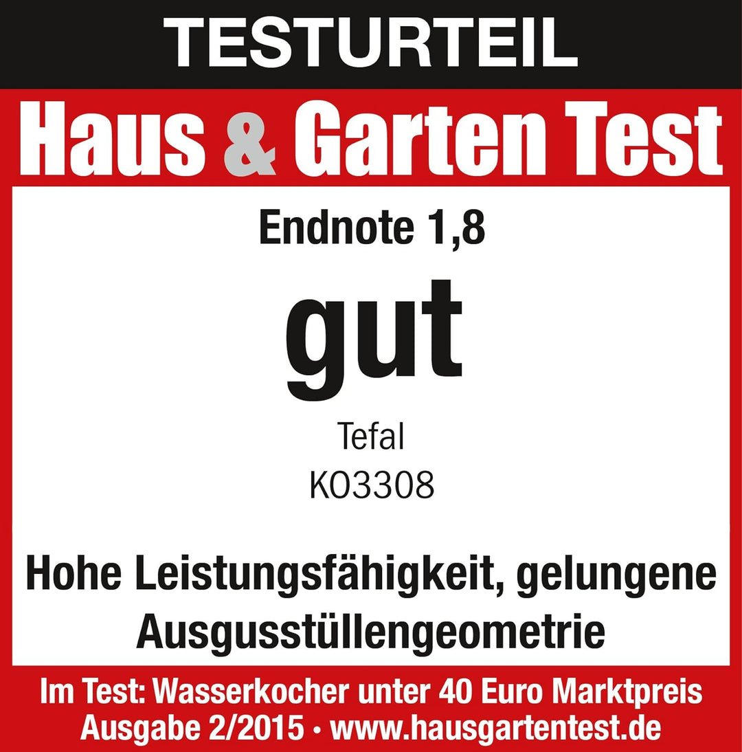 Tefal KO3308 Kunststoff - Edelstahl Wasserkocher | Anti-Kalk Filter | 2.400 W | Assistierende Deckel