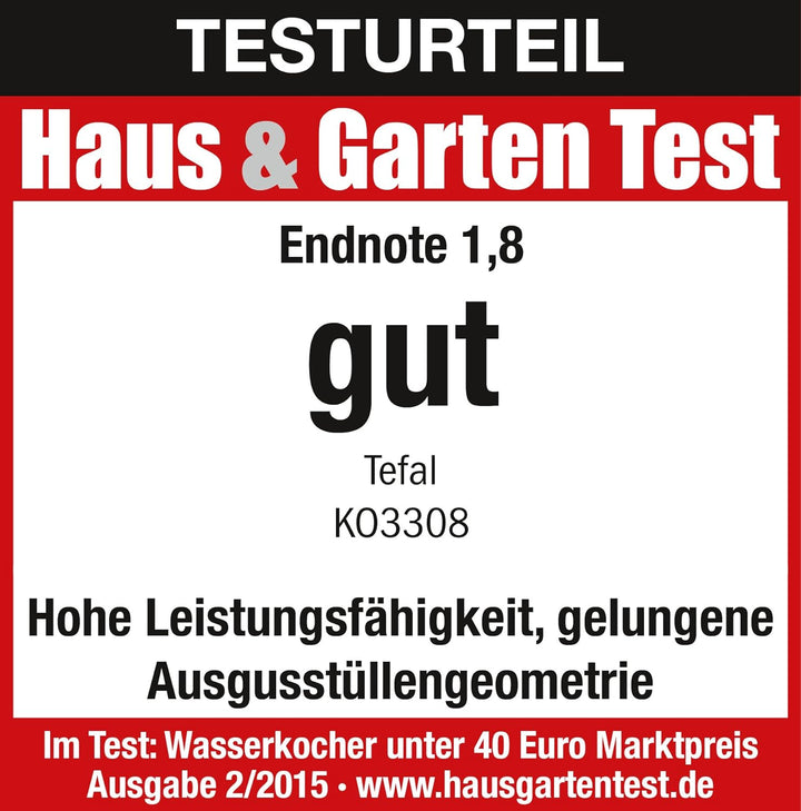 Tefal KO3308 Kunststoff - Edelstahl Wasserkocher | Anti-Kalk Filter | 2.400 W | Assistierende Deckel