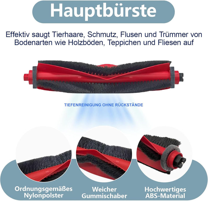 Zubehör für Roborock Q10 S5+/ Q10 S5 Staubsauger, 2 Hauptbürste, 6 Wischtücher, 6 Filter, 6 Seitenbü