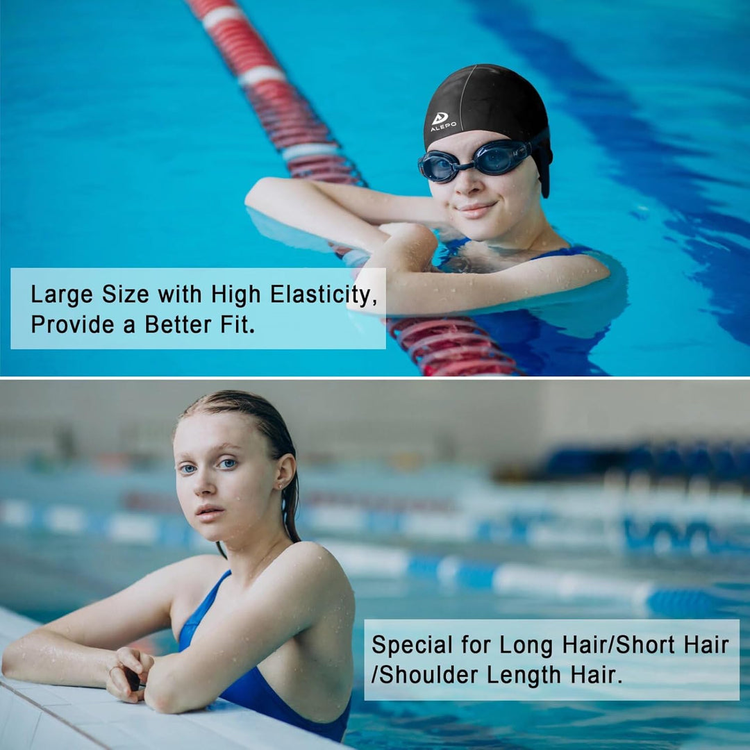 Alepo Badekappe Damen Lange Haare, Hochelastische Dicke Silikon Schwimmkappe Damen Herren Unisex Erw