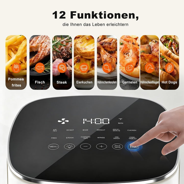 DUMOS Air Fryer 6QT with Window Square Airfryer Oven 12-in-1 for Family 400°F Rapid Air Crispy Techn