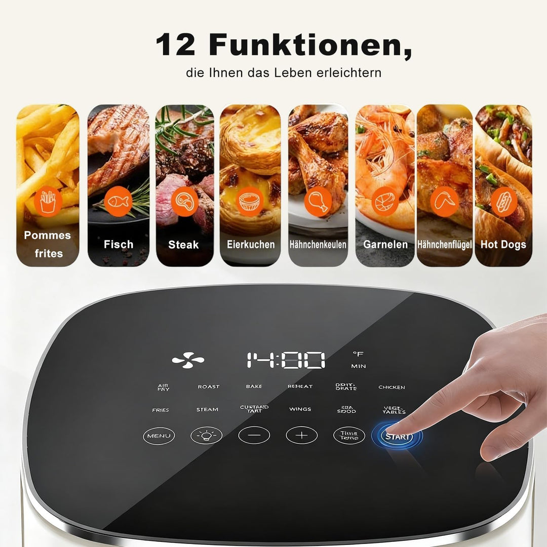 DUMOS Air Fryer 6QT with Window Square Airfryer Oven 12-in-1 for Family 400°F Rapid Air Crispy Techn