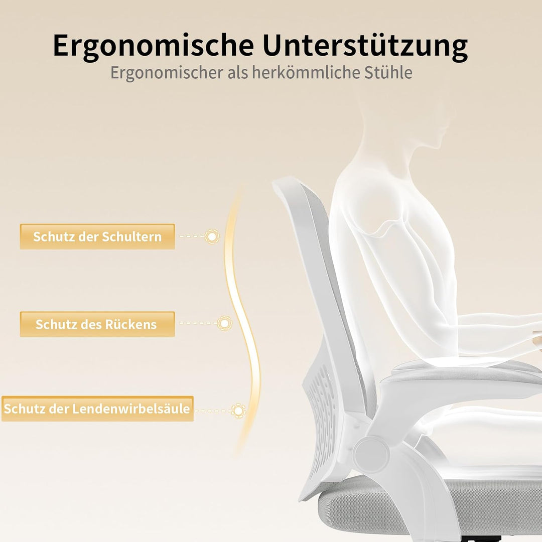 naspaluro Ergonomischer Bürostuhl, Schreibtischstuhl mit klappbaren Armlehnen, höhenverstellbar, Nei