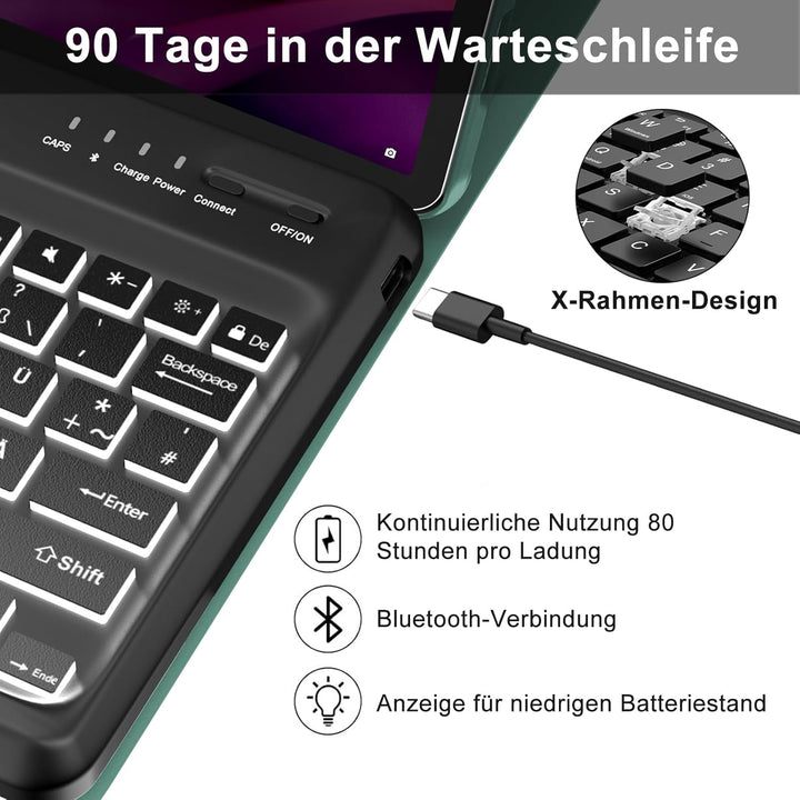 IVEOPPE Tastatur für Tab P12, Hülle mit Tastatur für P12 12.7" 2023, Magnetische 7 Farbige Beleuchtu