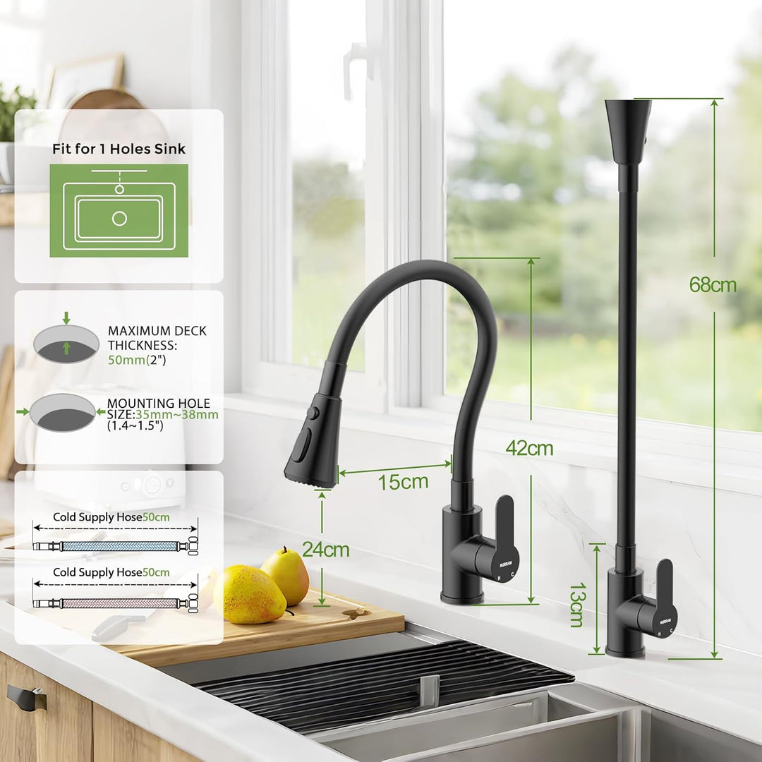 Hurran Flexibler Wasserhahn Küche mit 3 Sprühmodi, 360° Schwenkbare Küchenarmatur, Einhebelmischer a