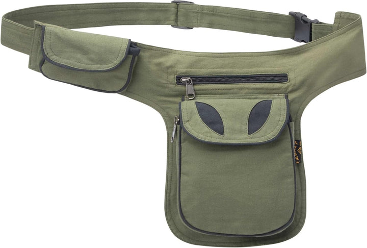 Kunst und Magie Goa Schulter-Bauchtasche Gürteltasche Hippie Psy Army Green / Schwarz, Army Green /