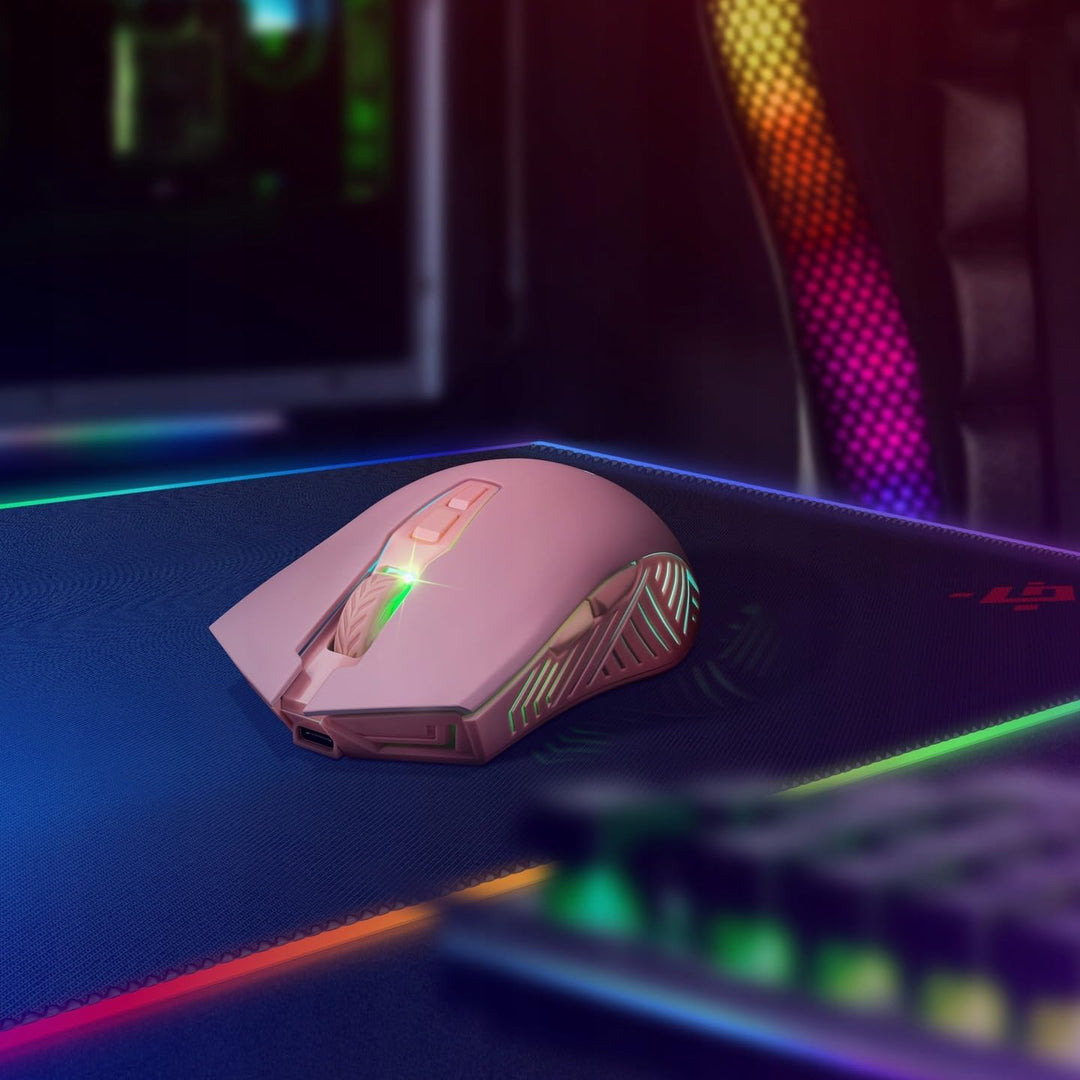 Defender® Pandora Kabellose Gaming Maus - Geräuschlose Klicks - 5 programmierbare Tasten - RGB-Beleu
