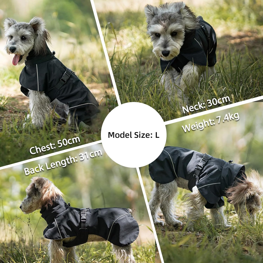 Hunderegenmantel Wasserdicht Regenjacke Hund mit Geschirrloch, Reflektierende Regencape Hund Verstel